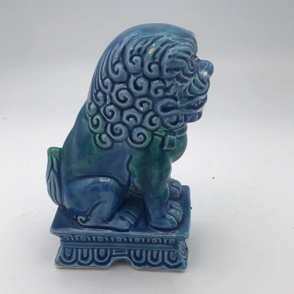 VTG Mid 20th Century Foo Dog Turquoise Glazed Porcelain Made in Japan - Picture 7 of 13